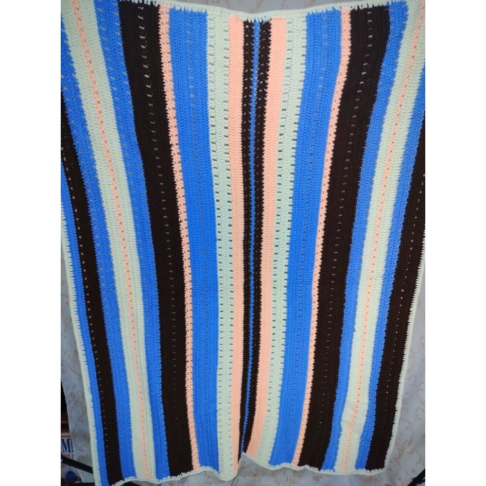 Handmade 52x39 Inches Multicolor Stripe Reversible Crochet Throw/Blanket